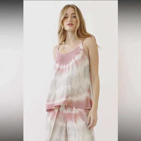 176. NEW Item Tie Dye Cami & Wrap Pants Set Mauve Pink & Stone NEW - Picture 6 of 11